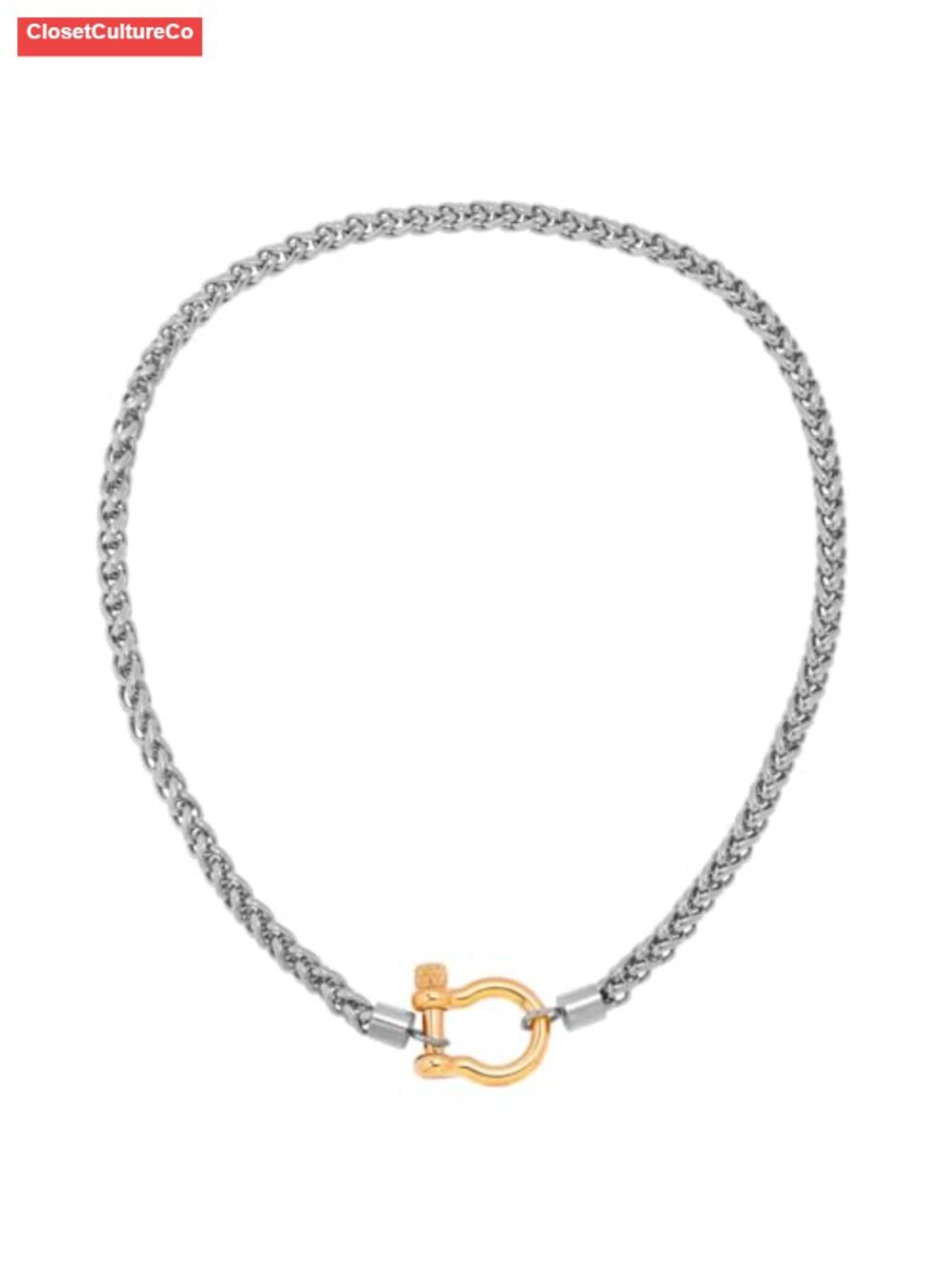 Screw Anchor Shackle Necklace 18.5" Stainless Steel Wheat Chain
